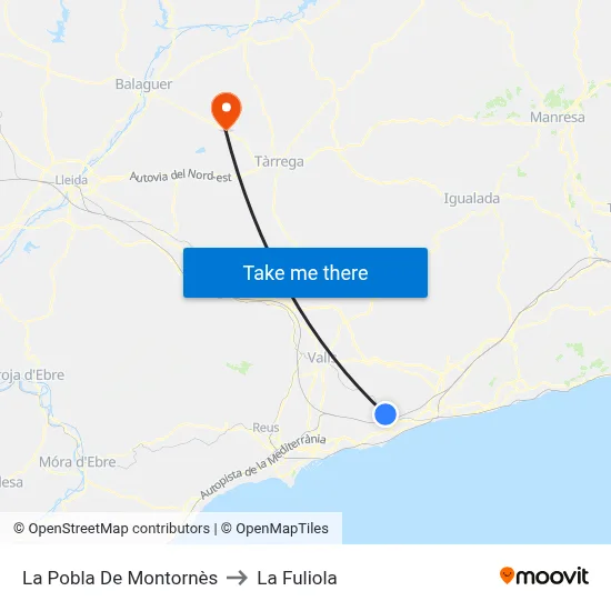 La Pobla De Montornès to La Fuliola map
