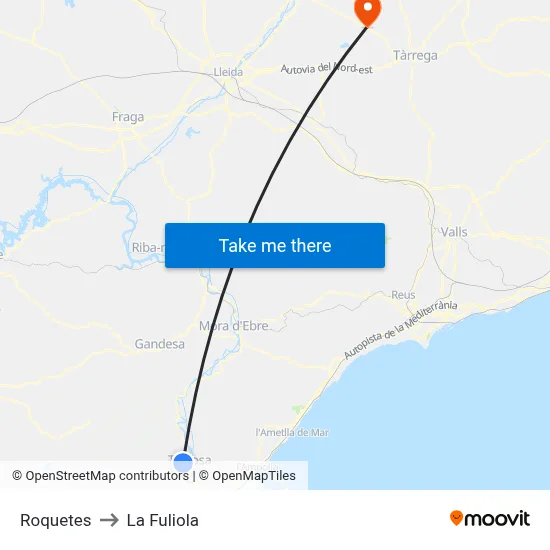 Roquetes to La Fuliola map