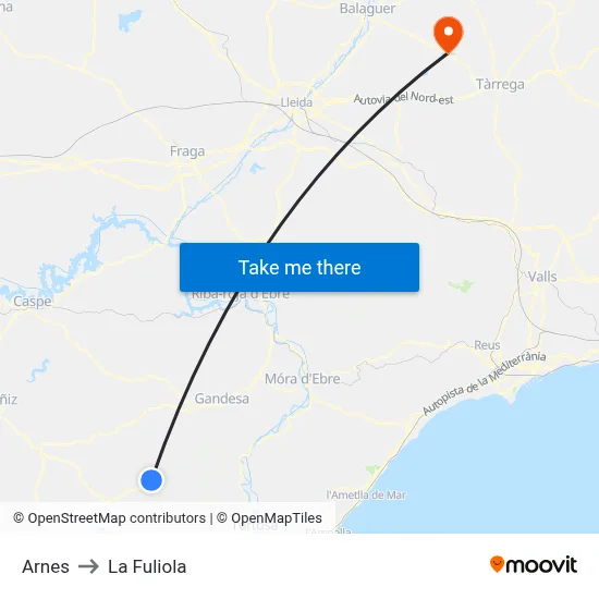 Arnes to La Fuliola map