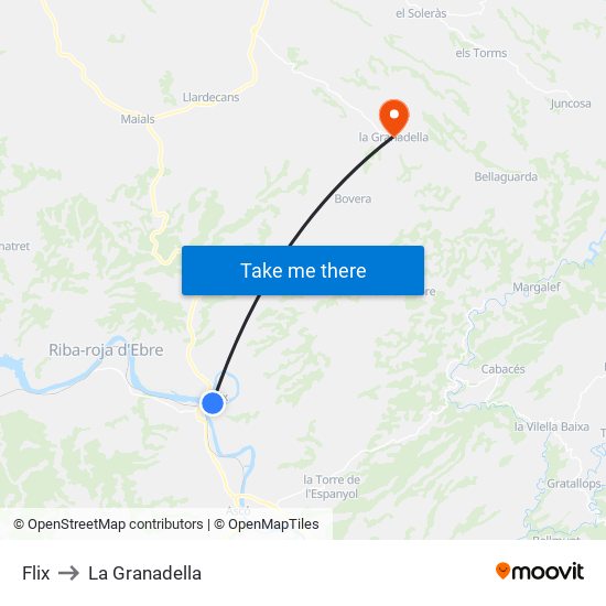 Flix to La Granadella map