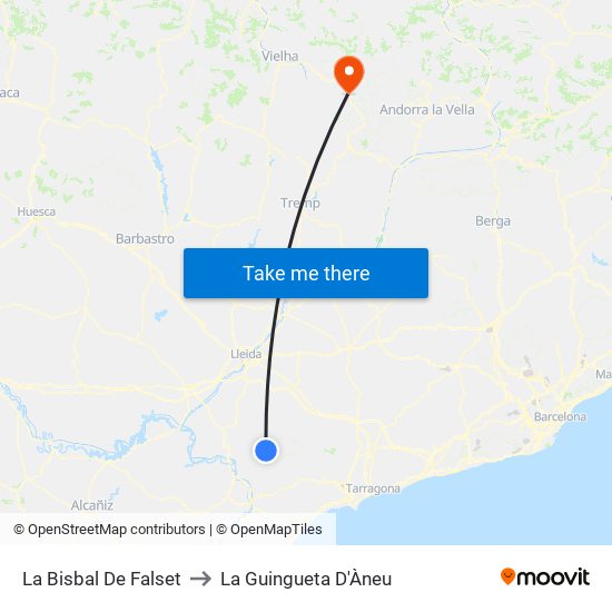 La Bisbal De Falset to La Guingueta D'Àneu map