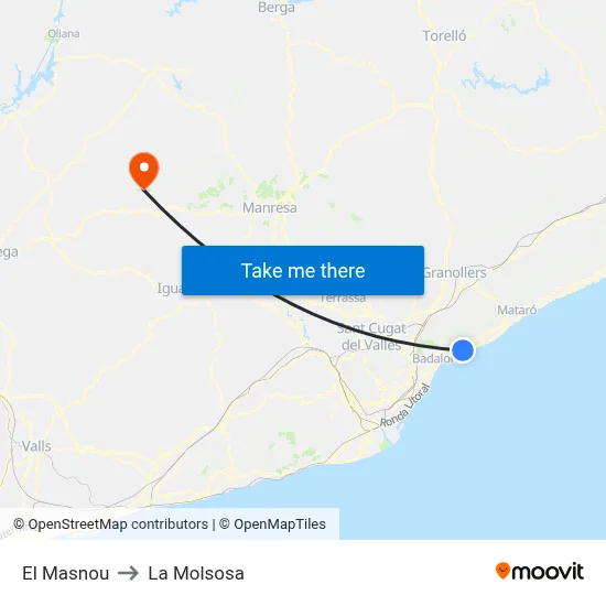 El Masnou to La Molsosa map