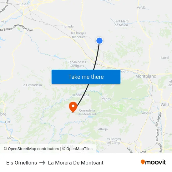 Els Omellons to La Morera De Montsant map