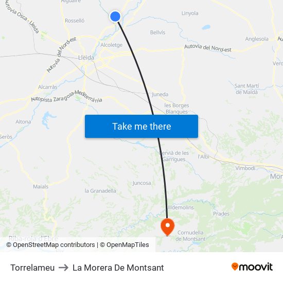 Torrelameu to La Morera De Montsant map