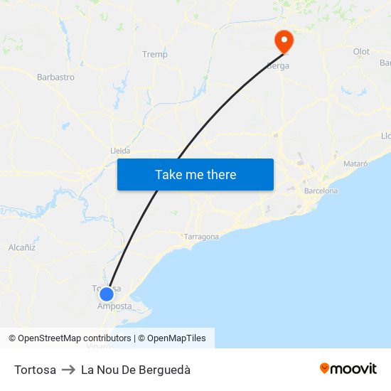 Tortosa to La Nou De Berguedà map