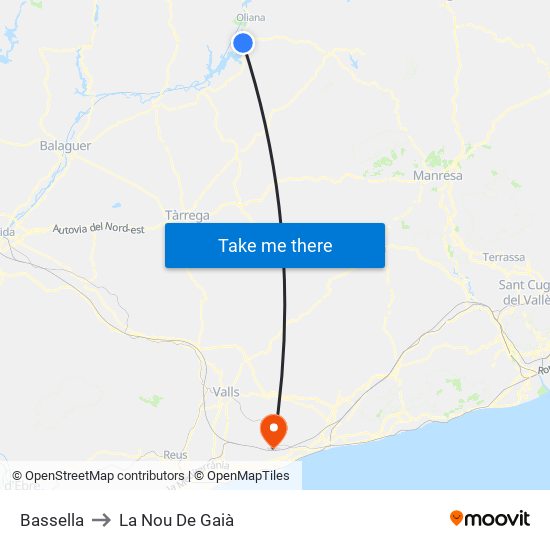 Bassella to La Nou De Gaià map