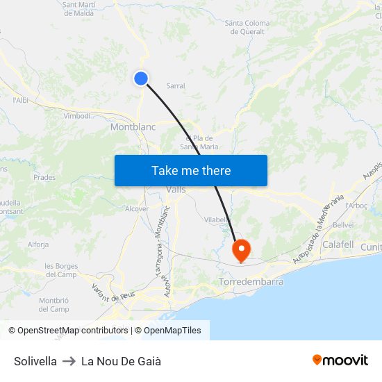 Solivella to La Nou De Gaià map