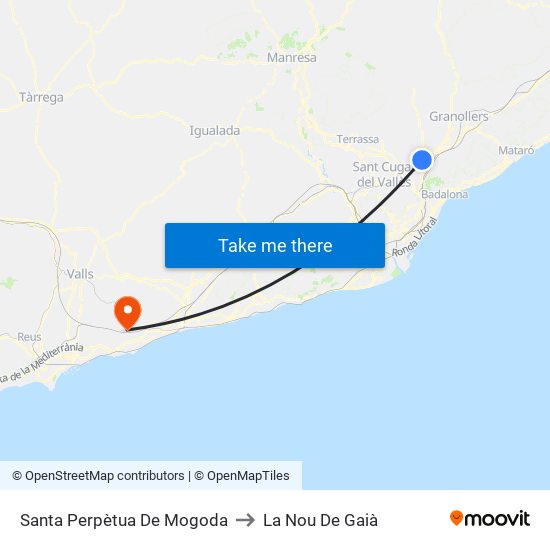 Santa Perpètua De Mogoda to La Nou De Gaià map