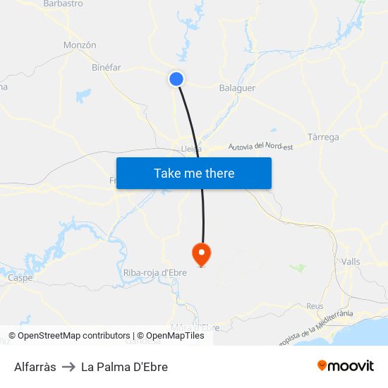 Alfarràs to La Palma D'Ebre map