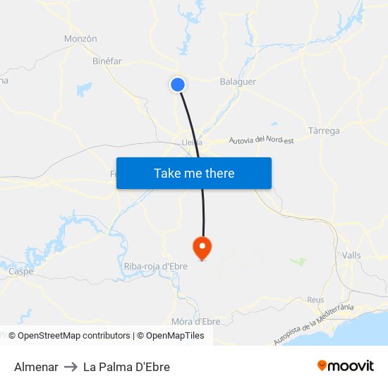 Almenar to La Palma D'Ebre map