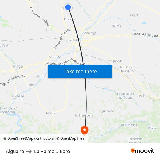 Alguaire to La Palma D'Ebre map