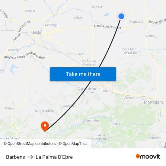 Barbens to La Palma D'Ebre map