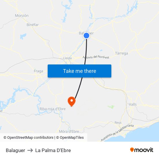 Balaguer to La Palma D'Ebre map