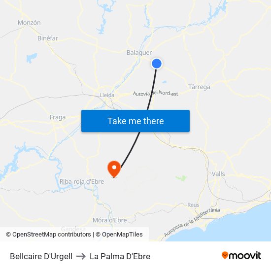 Bellcaire D'Urgell to La Palma D'Ebre map