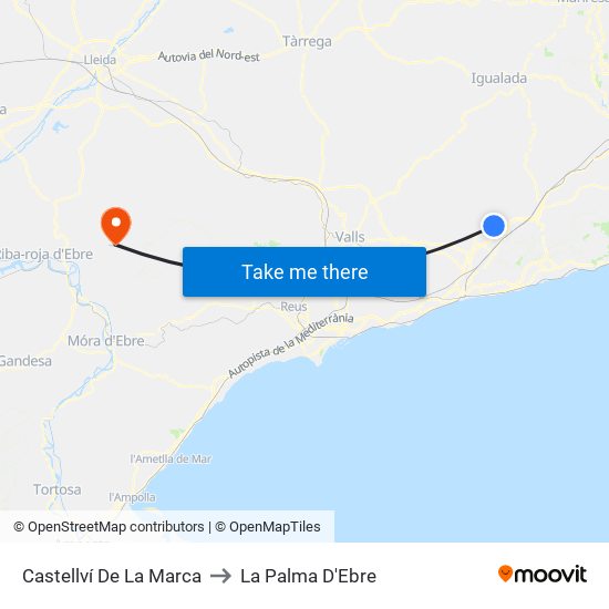 Castellví De La Marca to La Palma D'Ebre map
