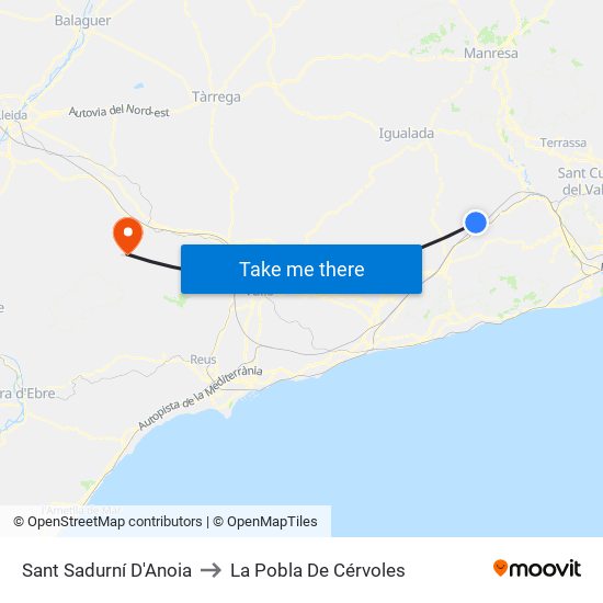 Sant Sadurní D'Anoia to La Pobla De Cérvoles map