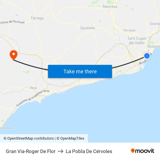 Gran Via-Roger De Flor to La Pobla De Cérvoles map