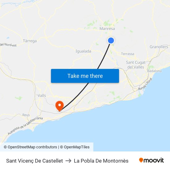 Sant Vicenç De Castellet to La Pobla De Montornès map