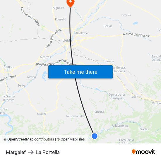 Margalef to La Portella map