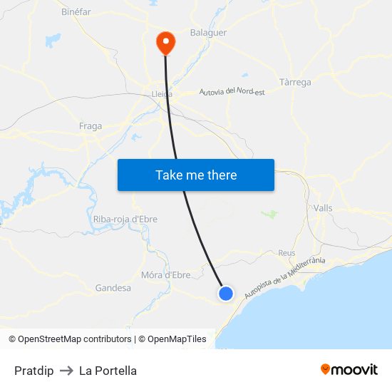 Pratdip to La Portella map