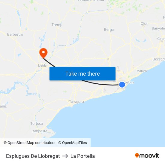 Esplugues De Llobregat to La Portella map