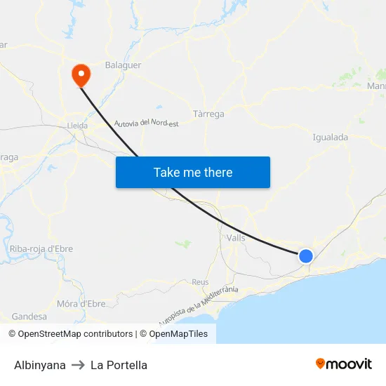 Albinyana to La Portella map