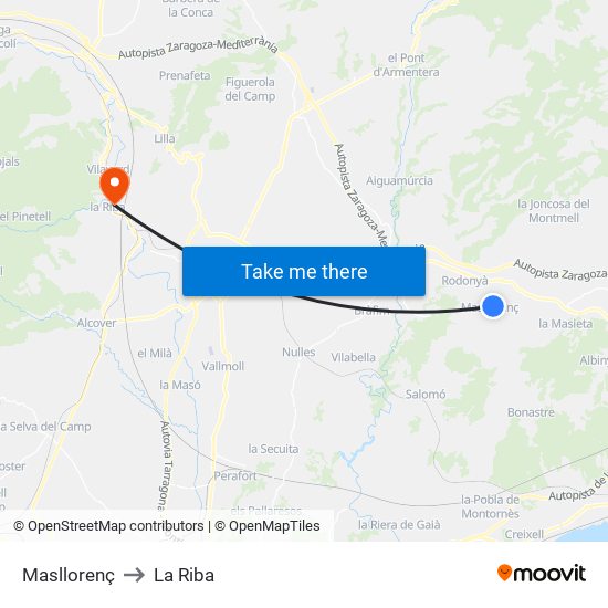 Masllorenç to La Riba map