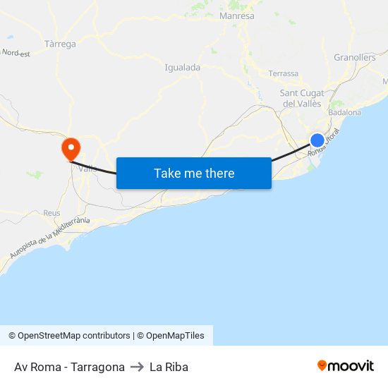 Av Roma - Tarragona to La Riba map