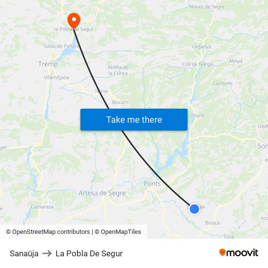 Sanaüja to La Pobla De Segur map