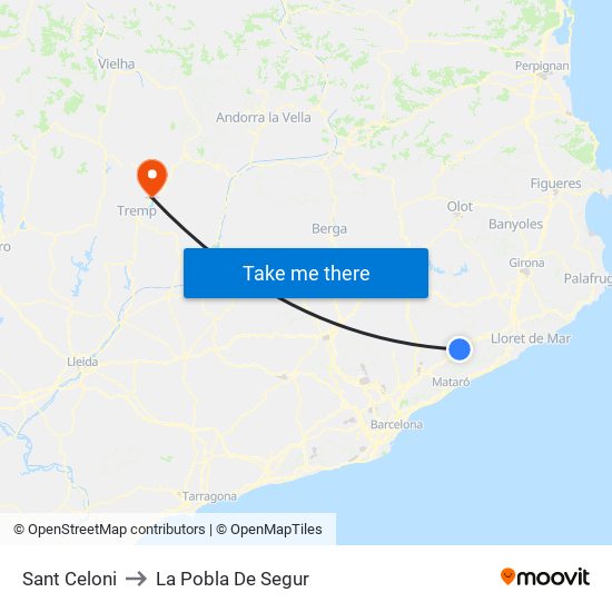 Sant Celoni to La Pobla De Segur map