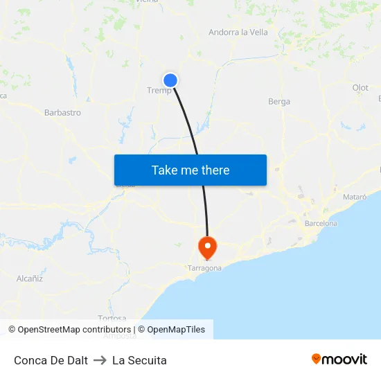 Conca De Dalt to La Secuita map
