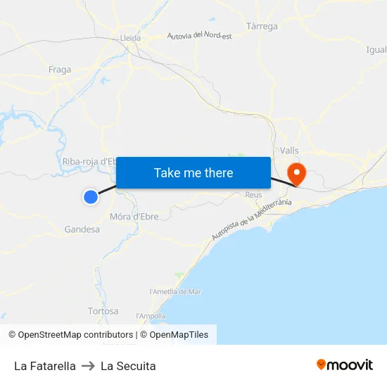 La Fatarella to La Secuita map