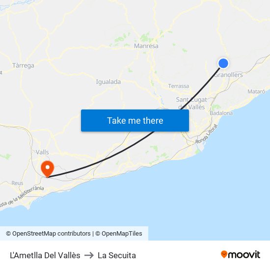 L'Ametlla Del Vallès to La Secuita map