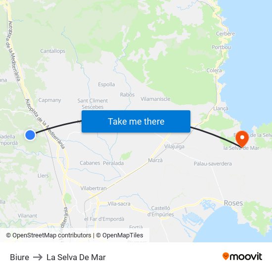 Biure to La Selva De Mar map