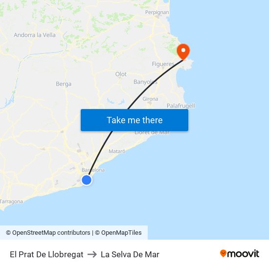 El Prat De Llobregat to La Selva De Mar map