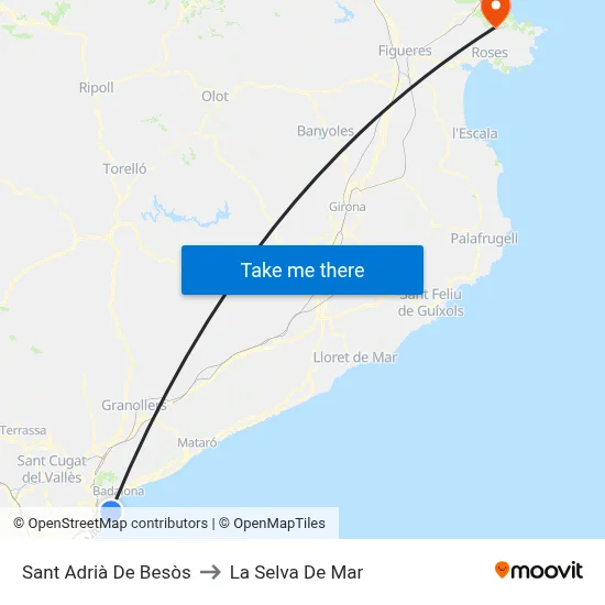 Sant Adrià De Besòs to La Selva De Mar map