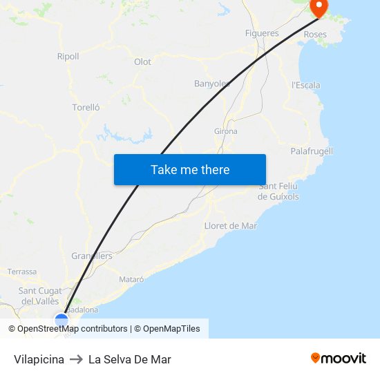 Vilapicina to La Selva De Mar map