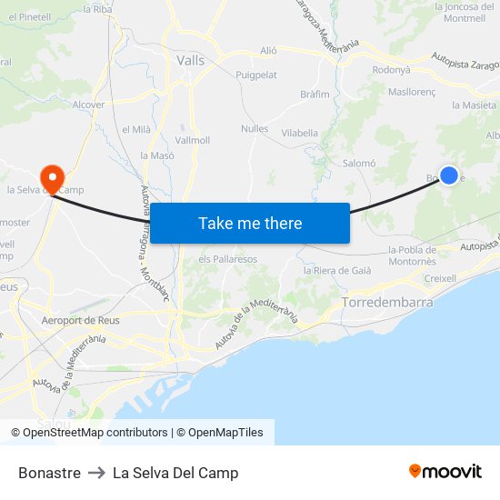Bonastre to La Selva Del Camp map