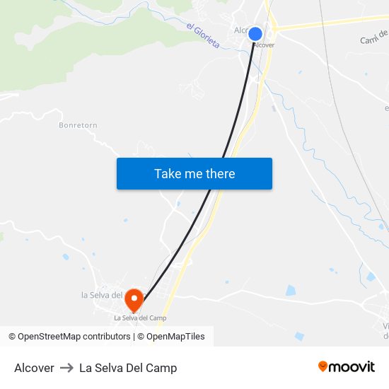 Alcover to La Selva Del Camp map