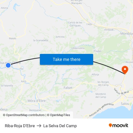 Riba-Roja D'Ebre to La Selva Del Camp map