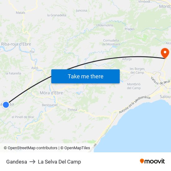 Gandesa to La Selva Del Camp map