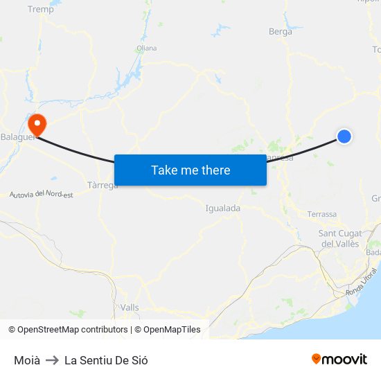 Moià to La Sentiu De Sió map