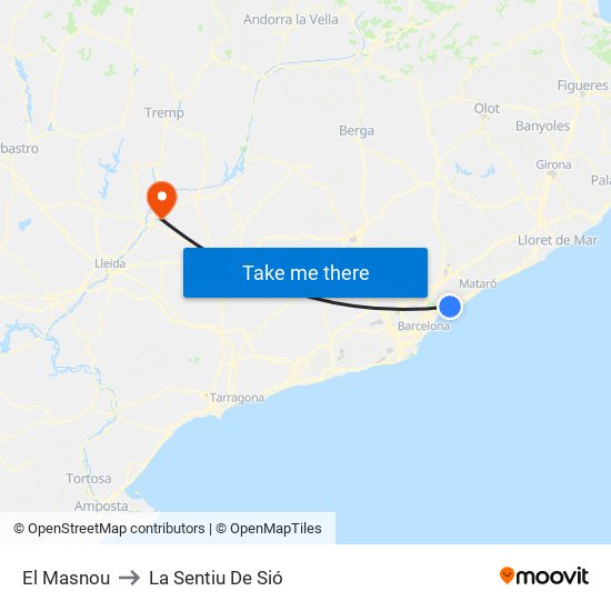 El Masnou to La Sentiu De Sió map