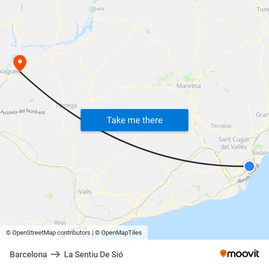 Barcelona to La Sentiu De Sió map