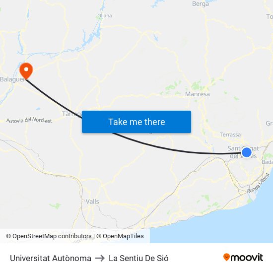 Universitat Autònoma to La Sentiu De Sió map