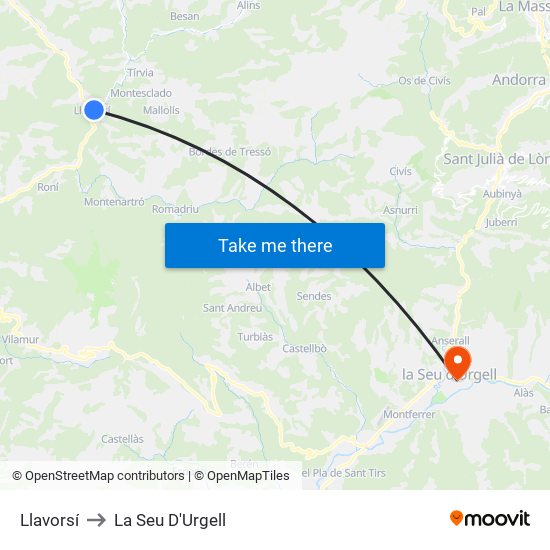 Llavorsí to La Seu D'Urgell map