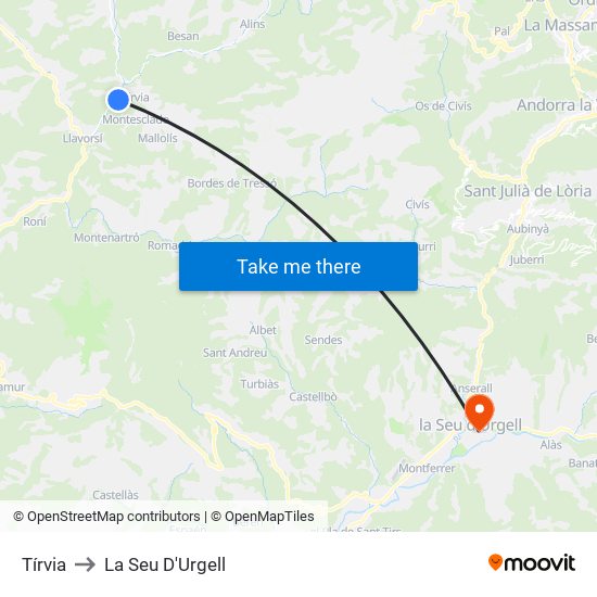 Tírvia to La Seu D'Urgell map