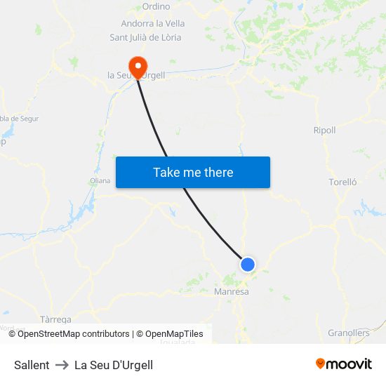 Sallent to La Seu D'Urgell map