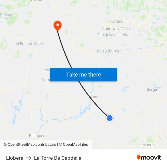 Llobera to La Torre De Cabdella map