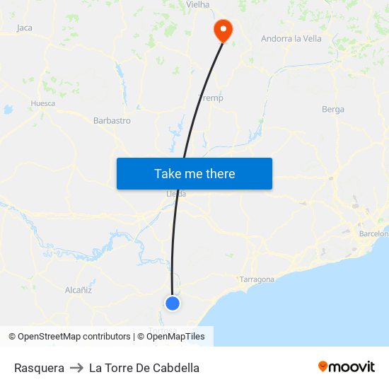 Rasquera to La Torre De Cabdella map